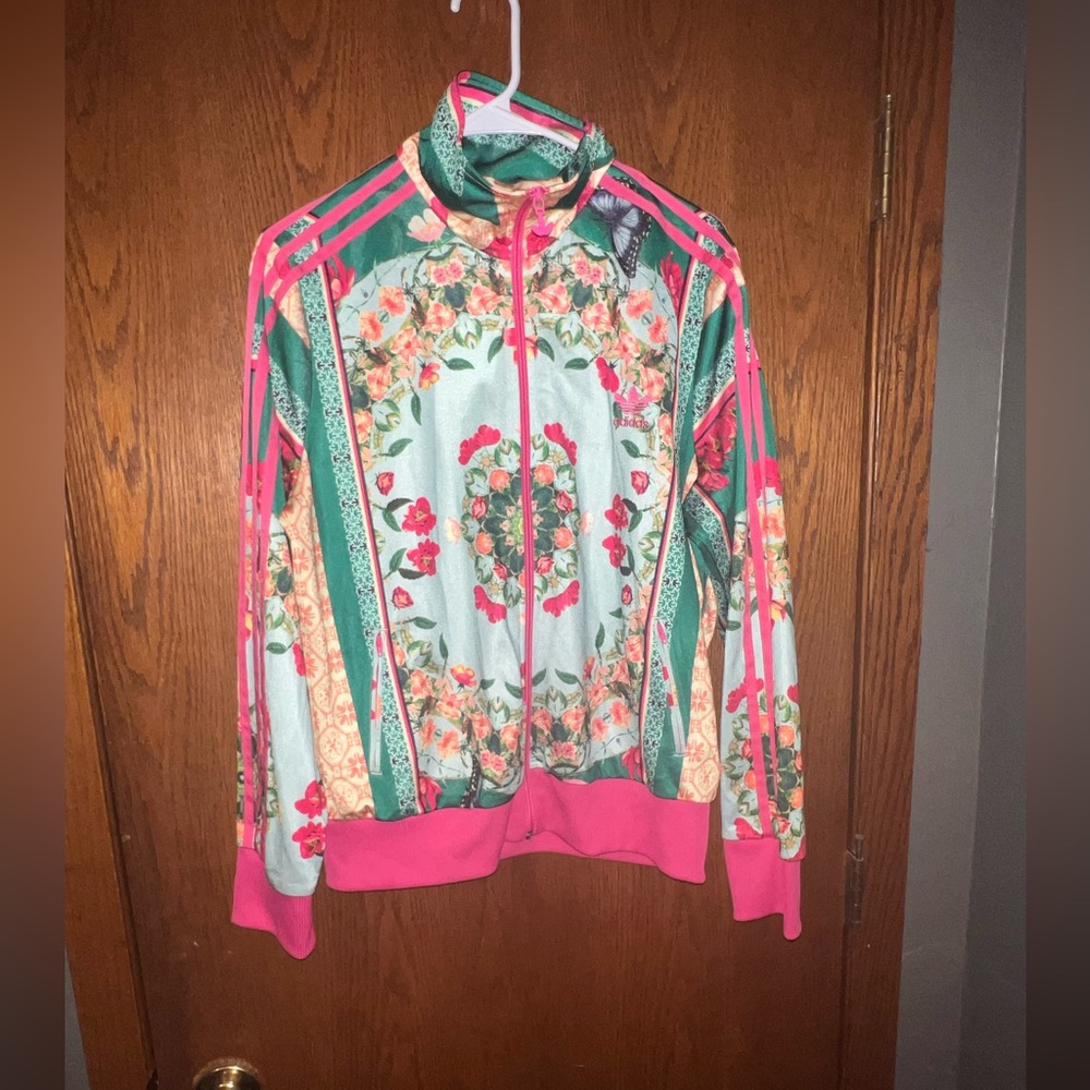 adidas Floral Track Jacket in Pink and Green